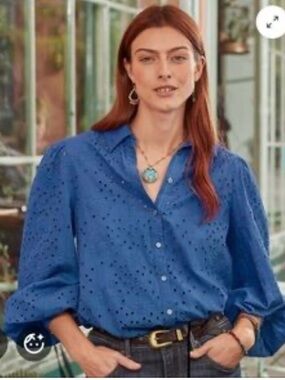 Sundance blue eyelet button-down shirt Size S